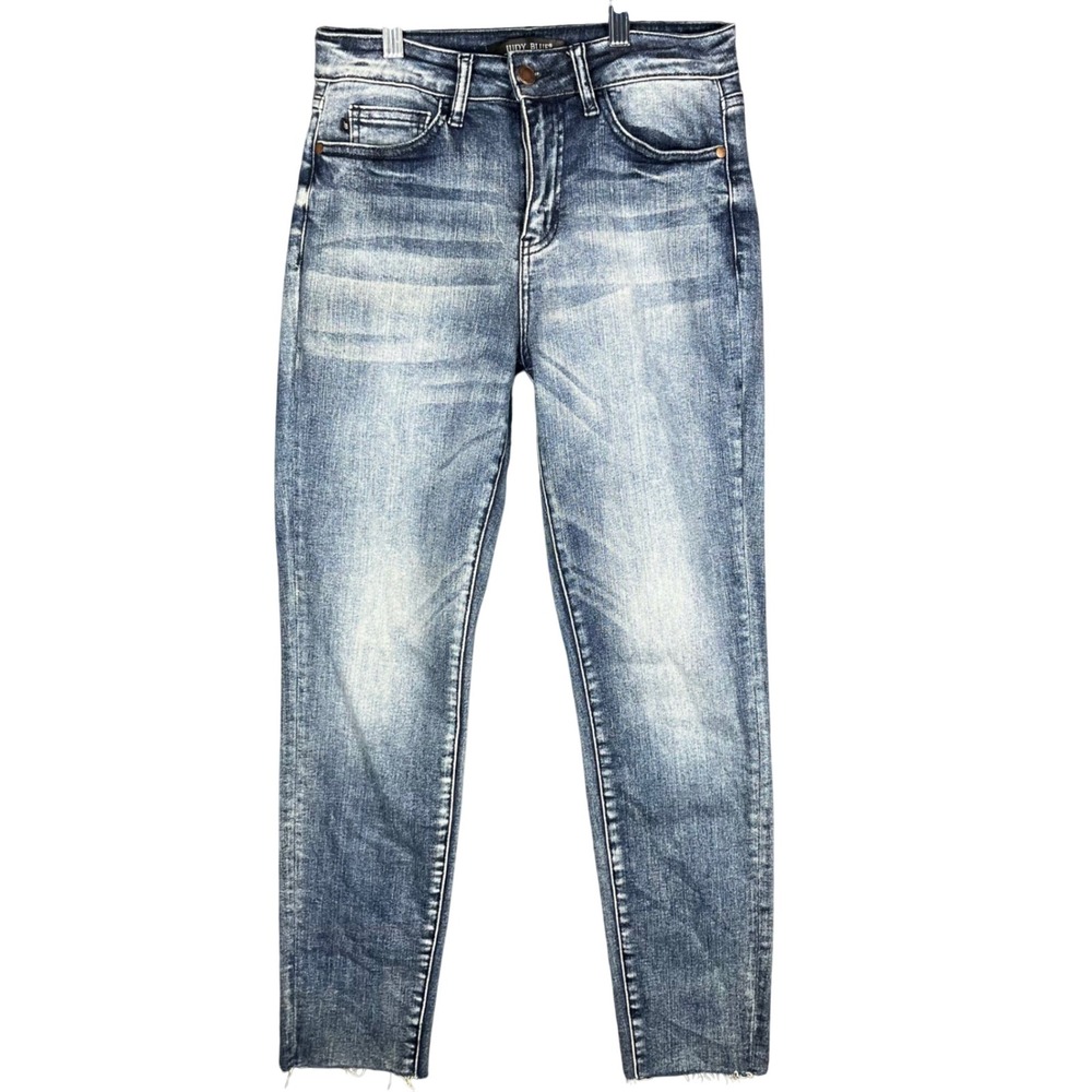 Judy Blue Skinny Jeans Womens 3/26 Blue Acid Wash Raw Hem Distressed Back Pocket